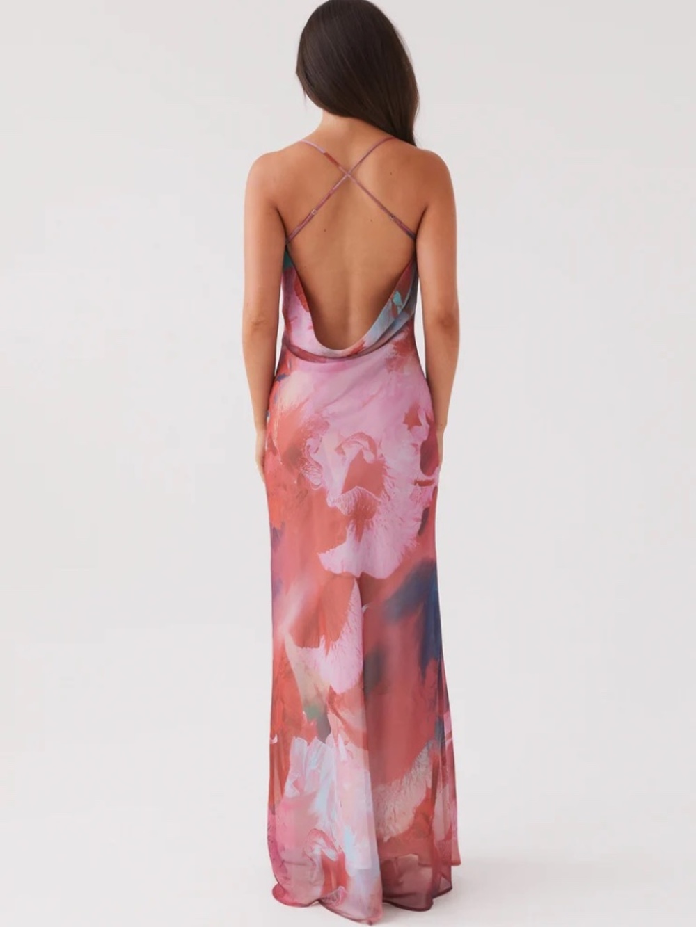 Peppermayo Abigail Cowl Neck Low Back Maxi Dress in Scarlet Burst - Size US 8 - Picture 10 of 10